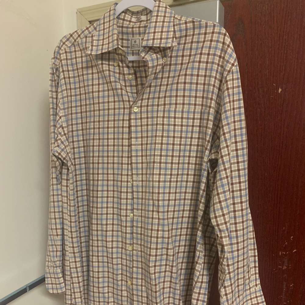 Peter Millar Shirt Mens Medium Brown Blue Long Sleeve Button Down